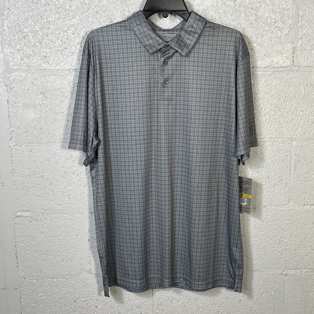 PGA Tour Men's Plaid Print Short-Sleeve Performance Polo Shirt Tradewinds large